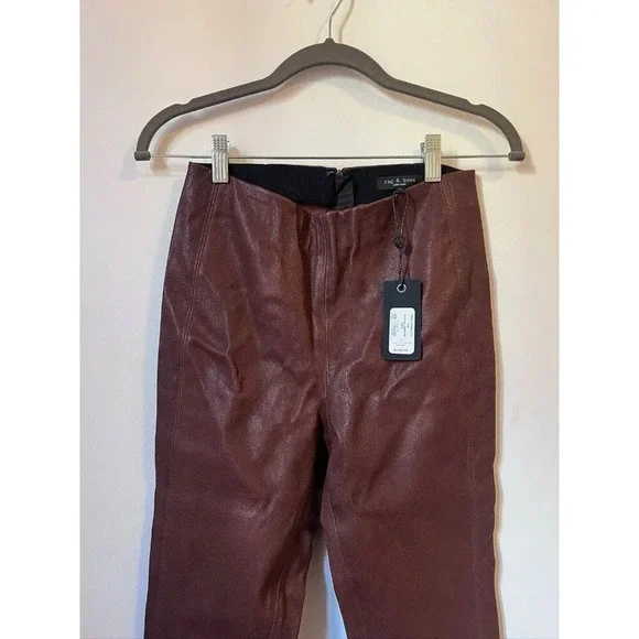 Rag & Bone Simone Lamb Leather Pants Women's 4 Stretchy NWT Brown - Picture 6 of 11